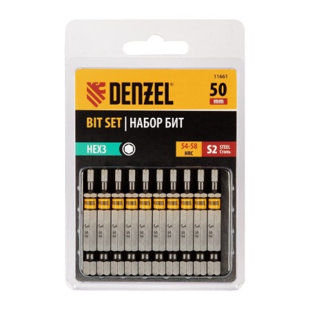 Denzel 11661 bit set, hexagonal profile, HEX 3 x 50 mm, steel S2, 10 pcs.-2