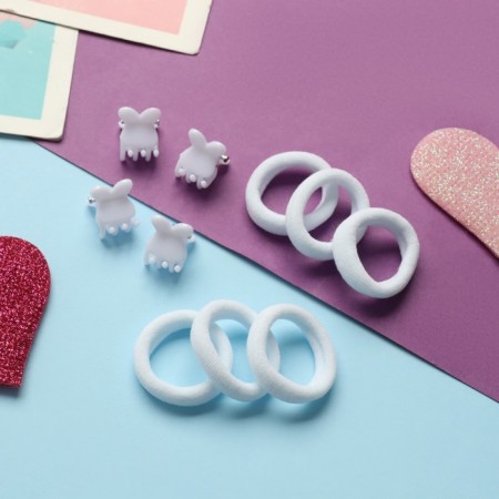Hair Set "Zeadnitsa" (12 elastic bands 2 cm, 4 crab) ears, white-1