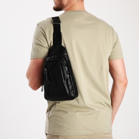 Male sling bag, artificial leather, black color-6