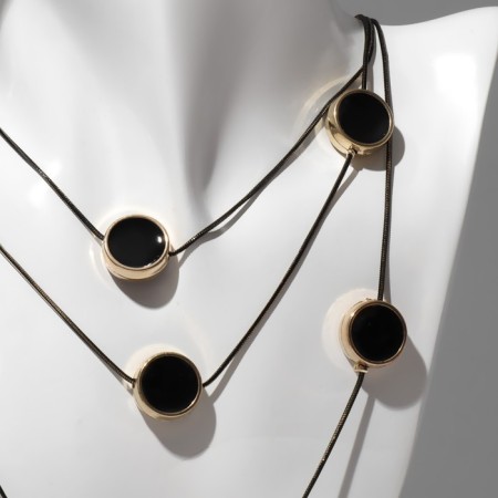 Beads 3 tiers "Circles", black color in gold, 48 cm-1