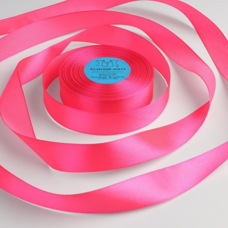 Satin ribbon, 25 mm × 33 ± 2 m, bright pink color No. 014
