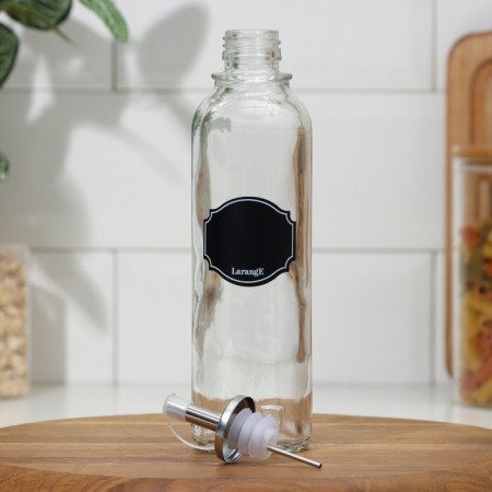 A bottle with a metal dispenser for oil and sauces "Cretaceous Design", glass, 330 ml, with small for marking-1