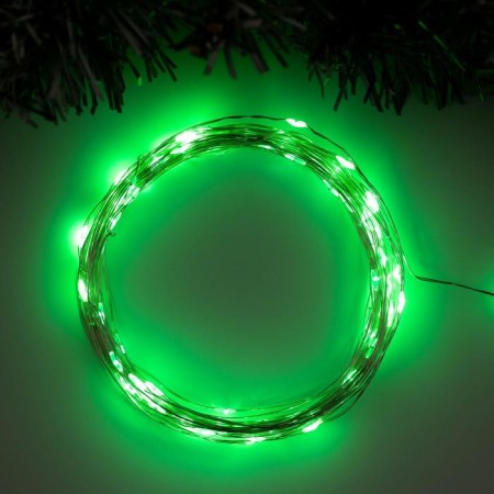 Garland "thread" 10 m dew, IP20, silver thread, 100 LED, green glow, 12 V