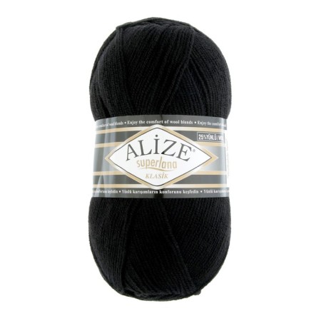 Yarn "Superlana Klasik" 25% wool, 75% acrylic 280m/100g (60 black)-1