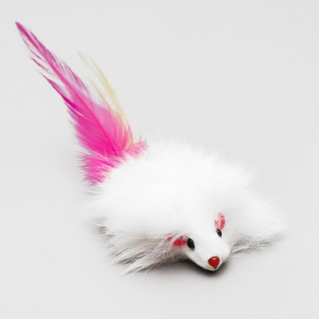 Natural fur mouse, 7.5 cm, white