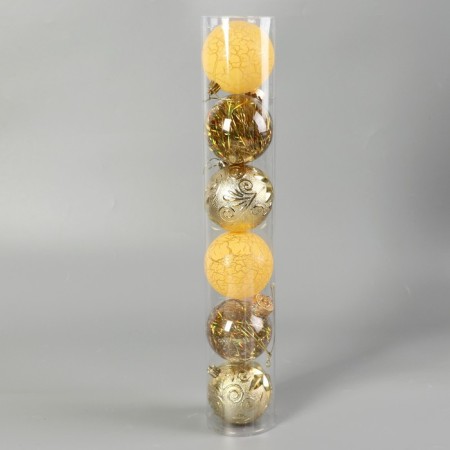 Set of balls Plastic D-8 cm, 6 pcs "Melody" disco cod, gold-1