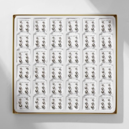 Pusets in a box of 108 pairs "Assorted" beads No. 3, 4, 5, silver color-2