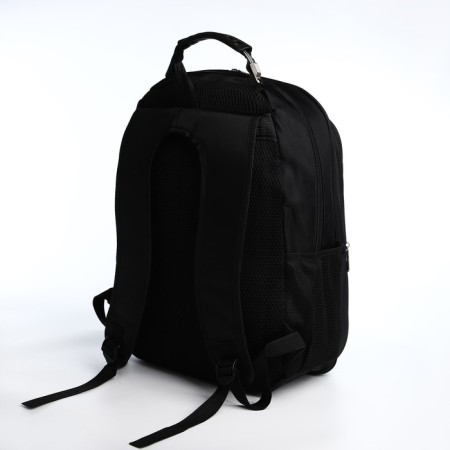 Youth backpack from textiles, 2 lightning departments, 4 pockets, reinforced handle, black color-3