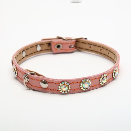 The collar is two-layer leather with rhinestones, 1.2 x 35 cm, Osh 20-30 cm, pink-2