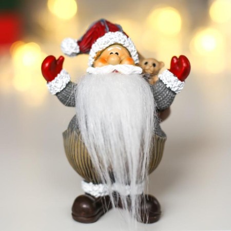 Polystone souvenir "Santa Claus in the jumpsuit with a bear cub" 8x6.7x4.7 cm