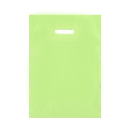 Polyethylene package with a cut handle, light green 30-40 cm, 30 μm