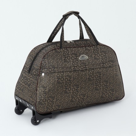 Road bag on wheels, outer pocket, brown color