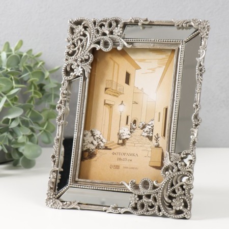 Photo frame Polystone 10x15 cm "Flowers and ornate pattern" silver with a mirror 15.9x1.7x20.5 cm 987726-1