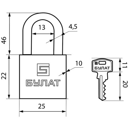 The castle of the hinged "Bulat" Armed Forces 1126-01, brass, d = 4.5 mm-2