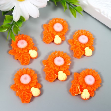 Decor for creativity plastic "Chamomile, rose and God's cow" Orange 3.1x3.6 cm-1