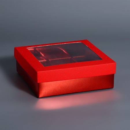 Box for 9 sweets red glitter, 12.5 x 12.5 x 4 cm. Confectionery packaging-1