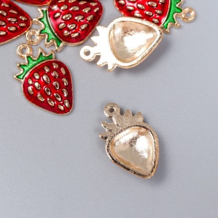 Decor for creativity metal, enamel "Ripe strawberry" red 1.6x1 cm-1