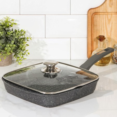 Square Square “Granite”, 26 × 26 cm, plastic handle, glass cover, anti-stick coating, color gray color