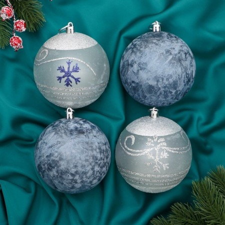 Set of balls plastic D-10 cm, 4 pcs "Festive patterns" white blue