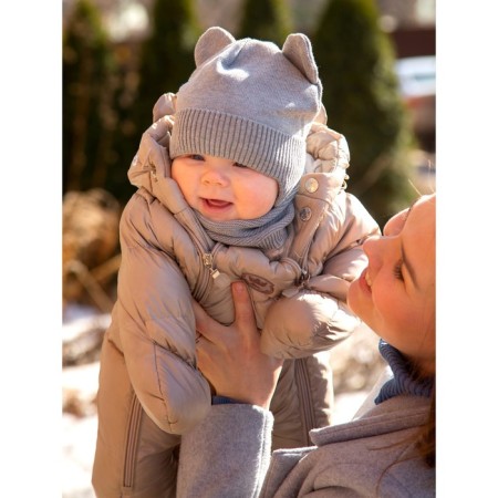A cap on ties with ears children's Amarobaby Pure Love Bear, with a lining, size 38-40 cm, color gray color-3