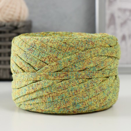 Knitted yarn "Ribbon" with Lurex 85m/170 ± 5 g (yellow, lurex: rainbow)