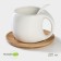 Tea couple ceramic with a spoon Bellatenero, 3 objects: a cup 220 ml, a spoon, a wooden saucer, white color