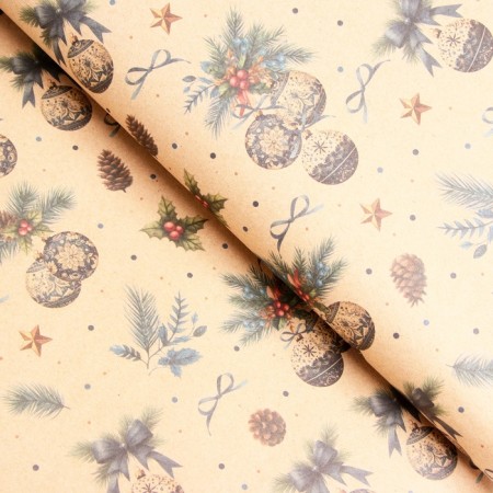 Packaging paper "Christmas toys", brown craft, 80 g/m2, 50 x 70 cm-1