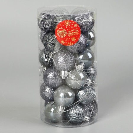 Set of balls plastic D-4 cm, 30 pcs "Melody" Ornament, Gray-1