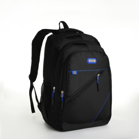Young backpack from textiles with lightning, 5 pockets, black/blue color-2