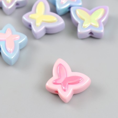 Busina for creativity plastic set 6 pcs. "Butterfly" color with mother -of -pearl mix 2x1.6 cm-1