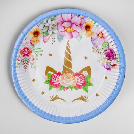 Paper plate "Unicorn and flowers", set of 6 pcs.