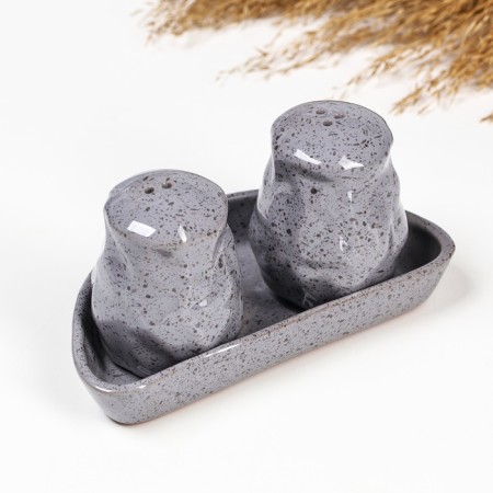 Set for spices Borisov Ceramics "Fog", Solonka, Listen, Stand, Ceramics, Gray-2