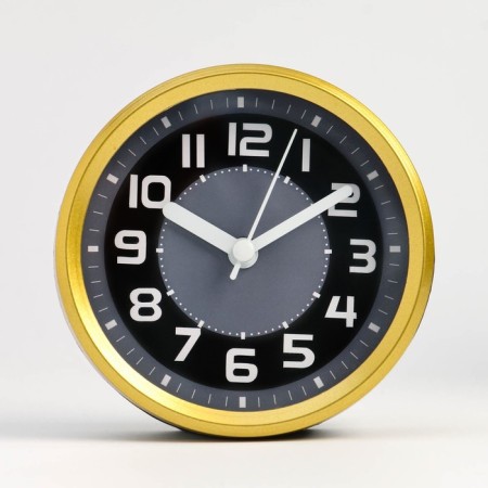 Clock - desktop an alarm clock, discrete move, 9.5 x 9.5 cm, aa-1