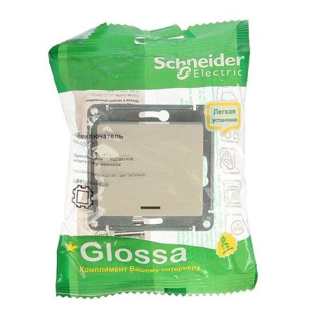 Glossa switch Sche GSL000263, 10 A, 1 key, hidden, backlight, beige color 189582-2