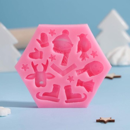 Mold "New Year's Fun", silicone, 11.5 × 10 × 1.5 cm, color mix-1