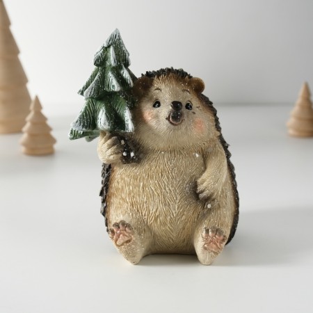 Souvenir Polystone "Cute Hedgehog with Christmas tree" 10x9.5x12.5 cm-1