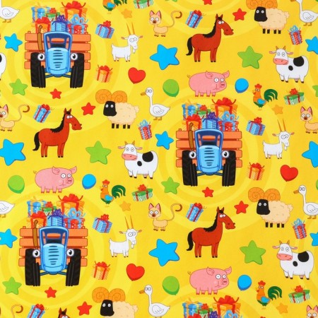 Glossy packaging paper, blue tractor, 70x100 cm-2