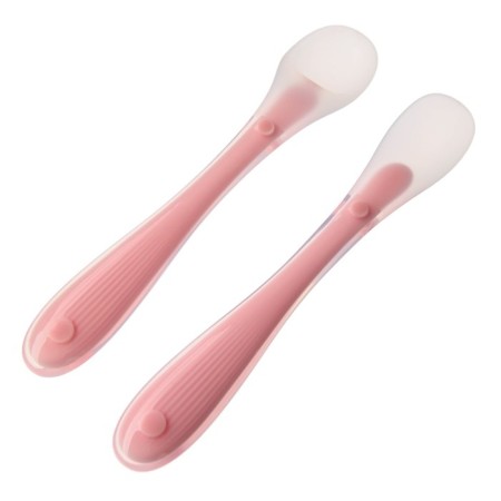 A set of silicone spoons for feeding, 2 pcs., In a container, pink color-1