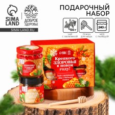 Gift set “Happy New Year: good health”: Altai honey with pollen 240, berry-grass tea with sea buckthorn 50 g, spoon for honey