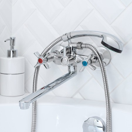 Bath mixer "RMS" SL118-140P, pour 350 mm, shower set, zinc, chromium-1