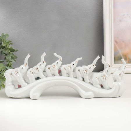Souvenir Ceramics "Seven Elephants on the Wave" White 13x33.7x7.5 cm-2