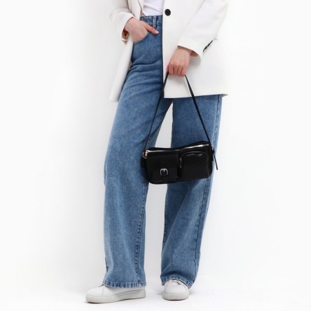 Female bag with pockets of leatherette, black-9