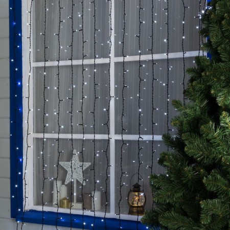 Garland "Curtain" 2 × 9 m, IP44, UMS, dark thread, 1800 LED, white glow, flicker, 220 V