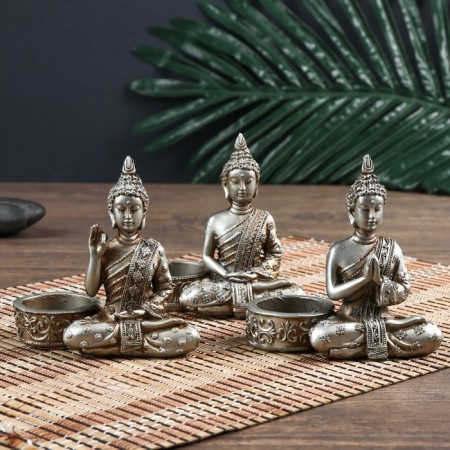NECK Polystone under silver candlestick "Buddha - Meditation" MIX 10.5x5.3x11 cm-4