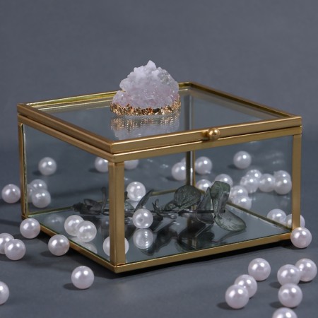 Organizer for storage "Mountains", with a lid, glass, with a mirror -bottom, 1 section, 10 × 10 × 6 cm, the color is transparent/copper-2