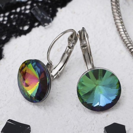 Earrings with rhinestones "Bright classic", gasoline color in silver, D = 1.4 cm-1