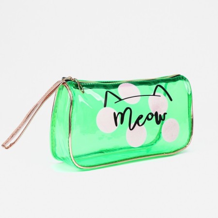 Cosmetic bag with a handle, a green color