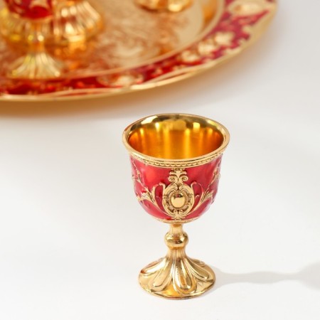Set of wine jug, 6 glasses and tray "Türkiye. Medallion and patterns" red with gold-1
