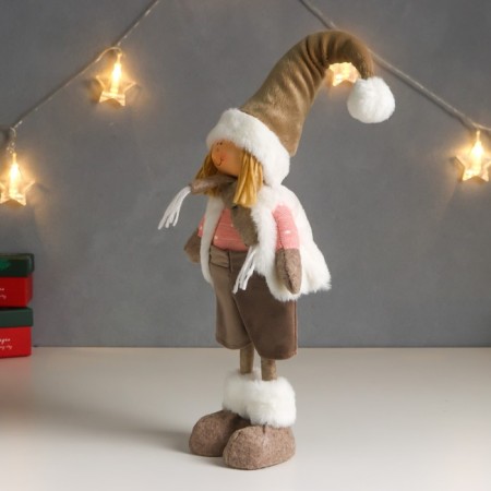 Interior doll "Boy in a white vest and beige cap" 48x10x15 cm-3