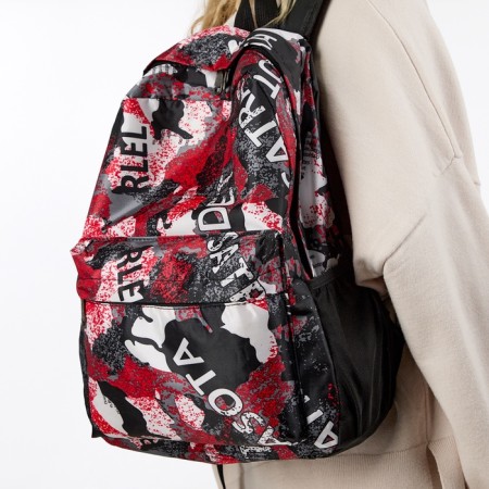 Youth backpack from textiles, 3 pockets, gray/red color-6